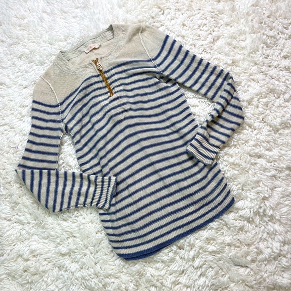 Tory Burch Sweaters - Tory Burch Knit Linen Striped Quarter Zip Pullover Sweater